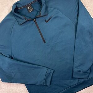 Nike Mens Quarter Zip Pullover Size M Teal Blue Dri-FIT Training Top 836515-346
